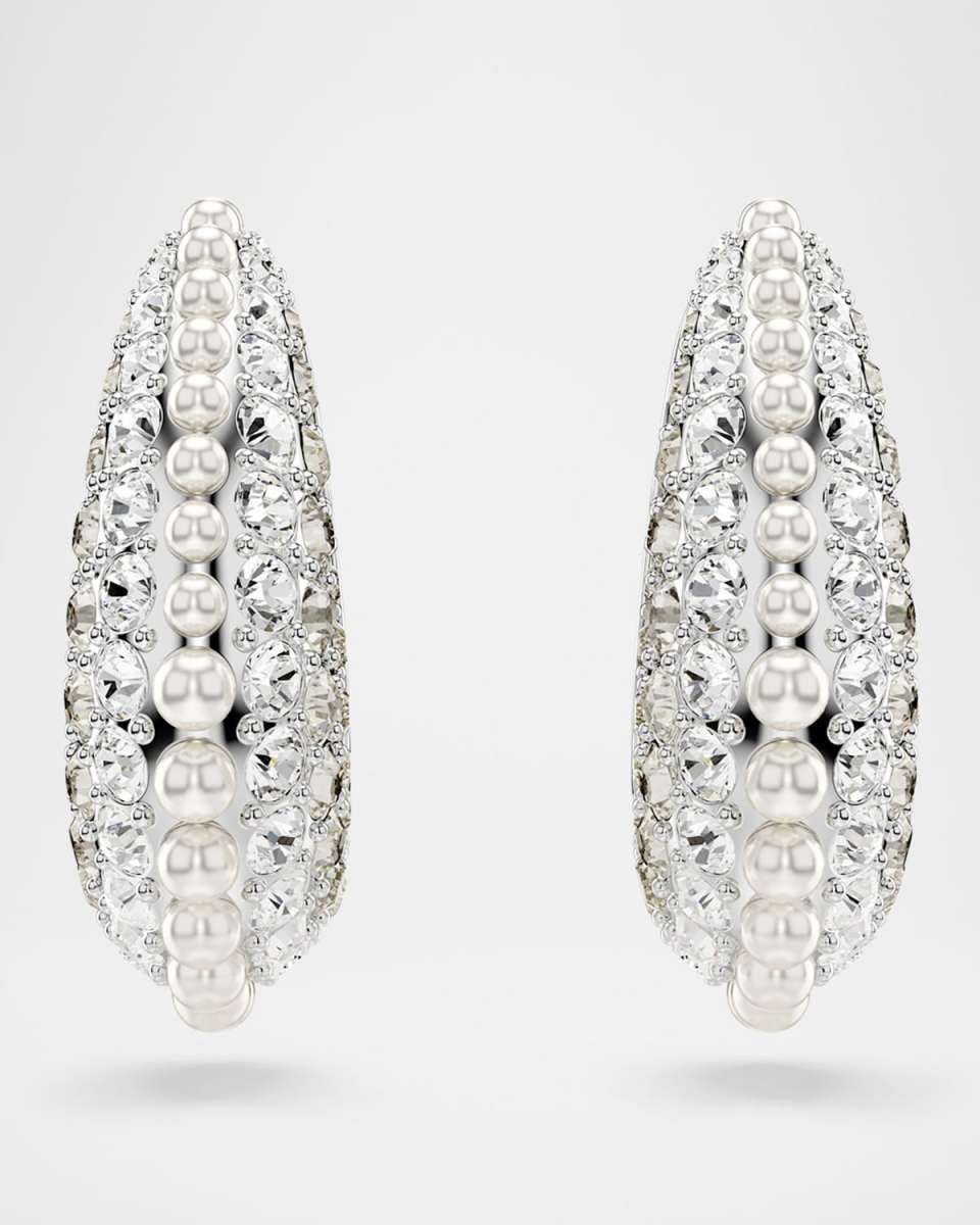 Sublima Rhodium-Plated Crystal Pearl and Pave Crystal Earrings